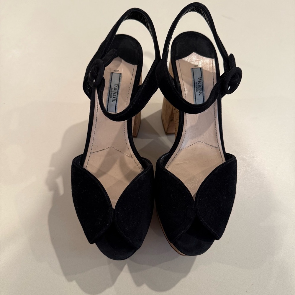 Vintage Prada Suede Cork Platform Heels sz 38.5